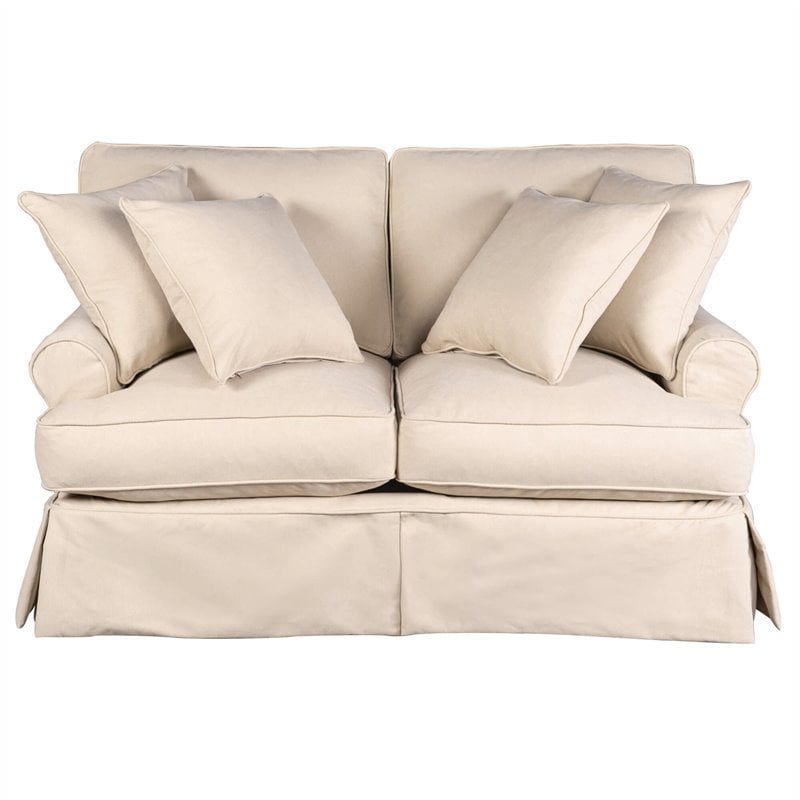 Sunset Trading Horizon T-Cushion Fabric Slipcovered Loveseat in Tan