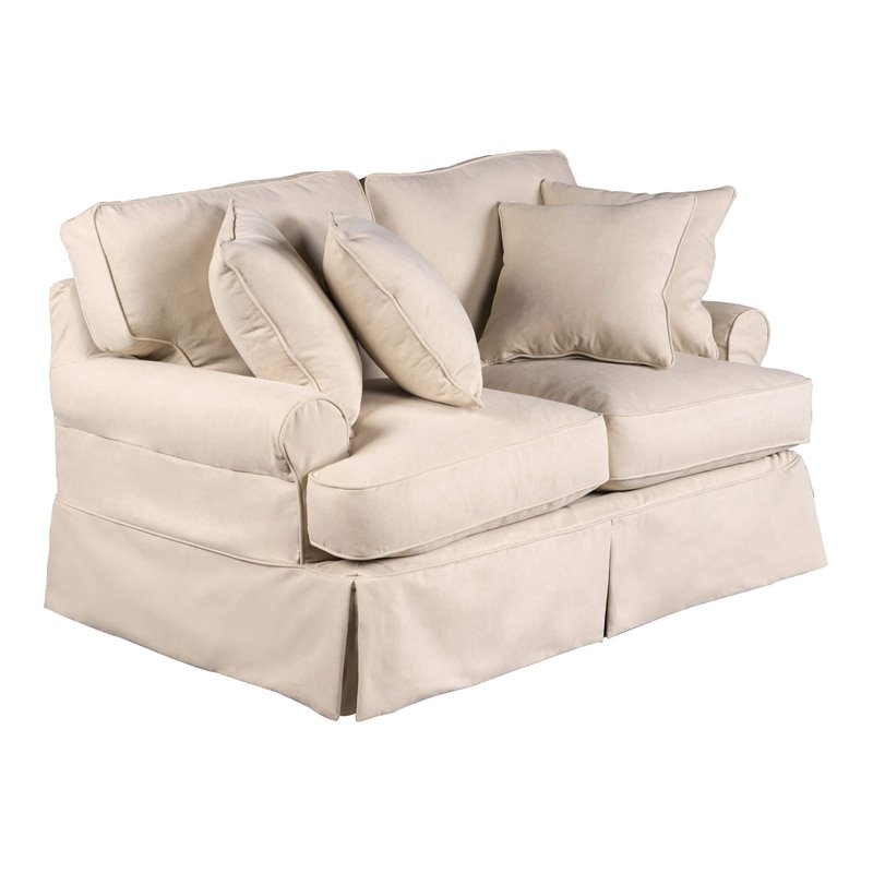 Sunset Trading Horizon T-Cushion Fabric Slipcovered Loveseat in Tan