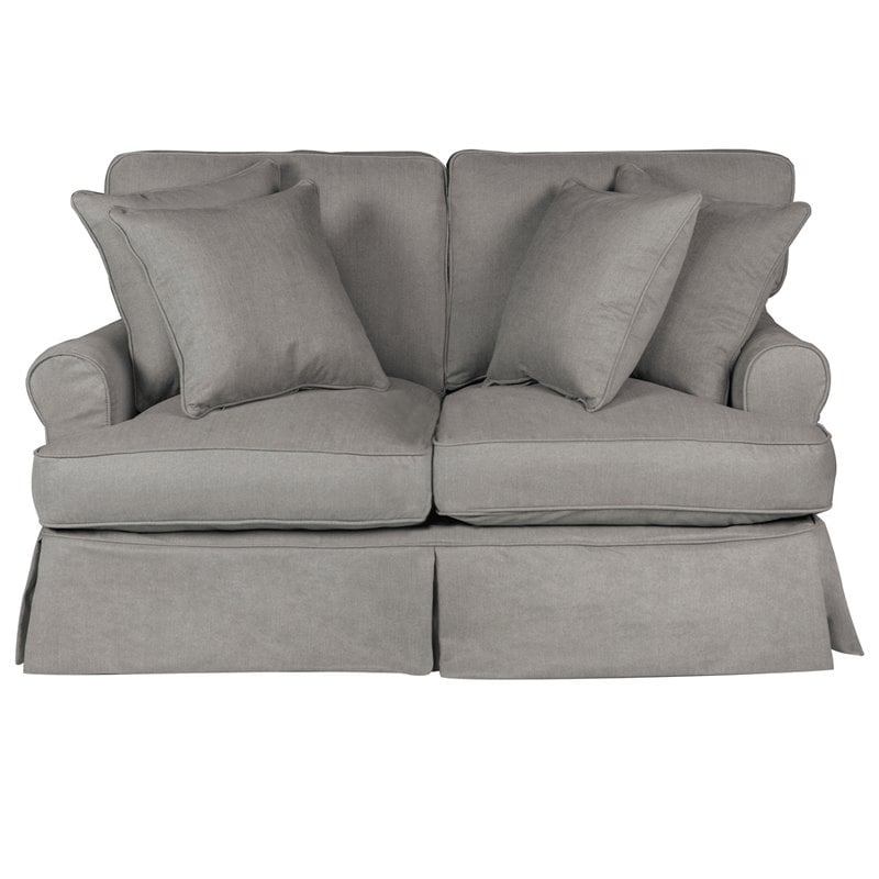 Sunset Trading Horizon T-Cushion Fabric Slipcovered Loveseat in Gray