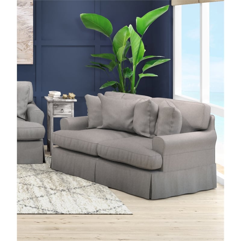 Sunset Trading Horizon T-Cushion Fabric Slipcovered Loveseat in Gray