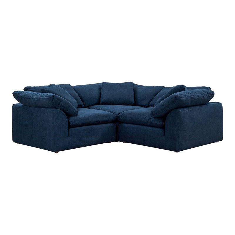 Sunset Trading Puff 3-Piece L-Shaped Fabric Slipcover Sectional in Navy