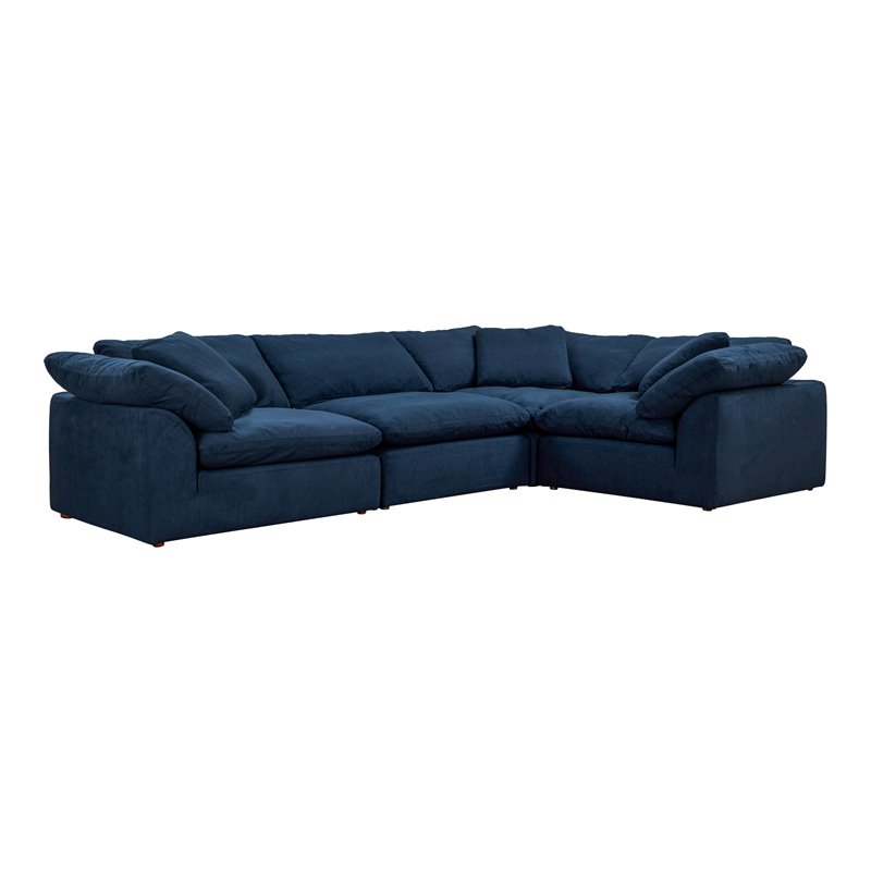 Sunset Trading Puff 4-Piece L-Shaped Fabric Slipcover Sectional in Navy