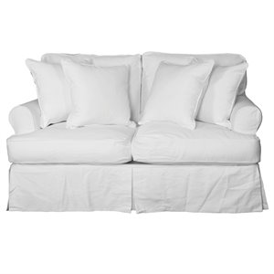 Sunset Trading Horizon T-Cushion Cotton Fabric Slipcovered Loveseat  Warm White
