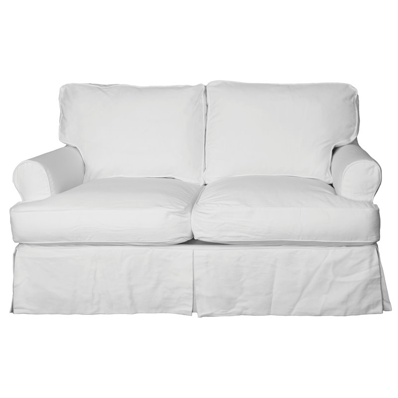 Sunset Trading Horizon T-Cushion Cotton Fabric Slipcovered Loveseat  Warm White