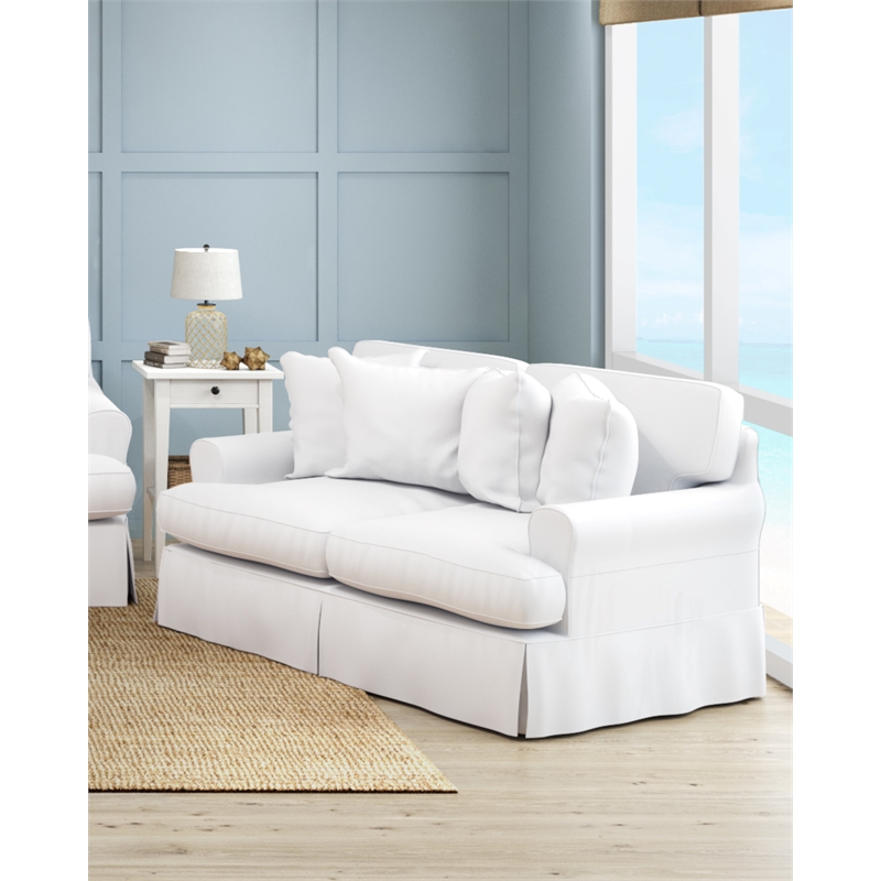 Sunset Trading Horizon T-Cushion Cotton Fabric Slipcovered Loveseat  Warm White