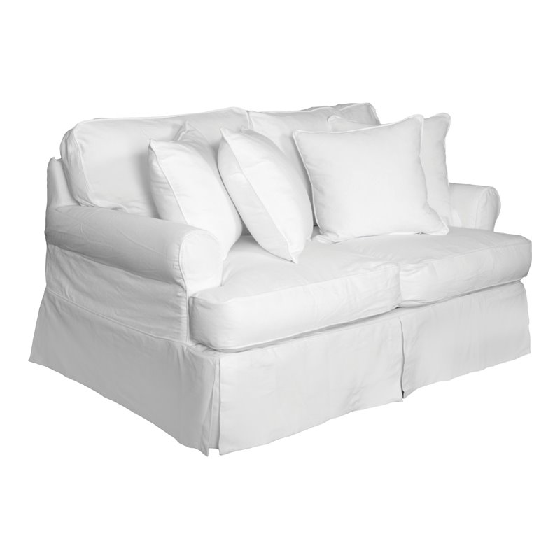 Sunset Trading Horizon T-Cushion Cotton Fabric Slipcovered Loveseat  Warm White