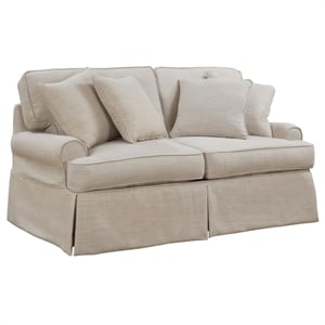 Sunset Trading Horizon T-Cushion Fabric Slipcovered Loveseat in Linen Beige