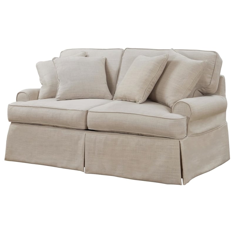 Sunset Trading Horizon T-Cushion Fabric Slipcovered Loveseat in Linen Beige