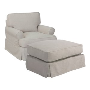 sunset trading horizon t-cushion fabric slipcover chair & ottoman in light gray