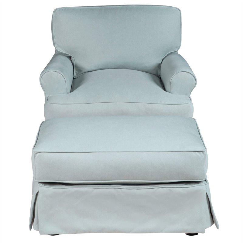 Sunset Trading Horizon T-Cushion Fabric Slipcover Chair & Ottoman in Ocean Blue