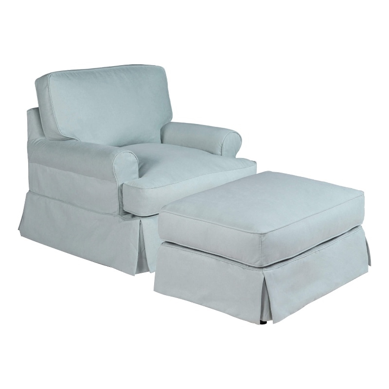 Sunset Trading Horizon T-Cushion Fabric Slipcover Chair & Ottoman in Ocean Blue