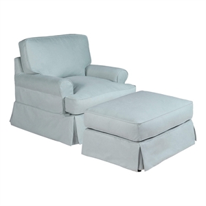 sunset trading horizon t-cushion fabric slipcover chair & ottoman in ocean blue