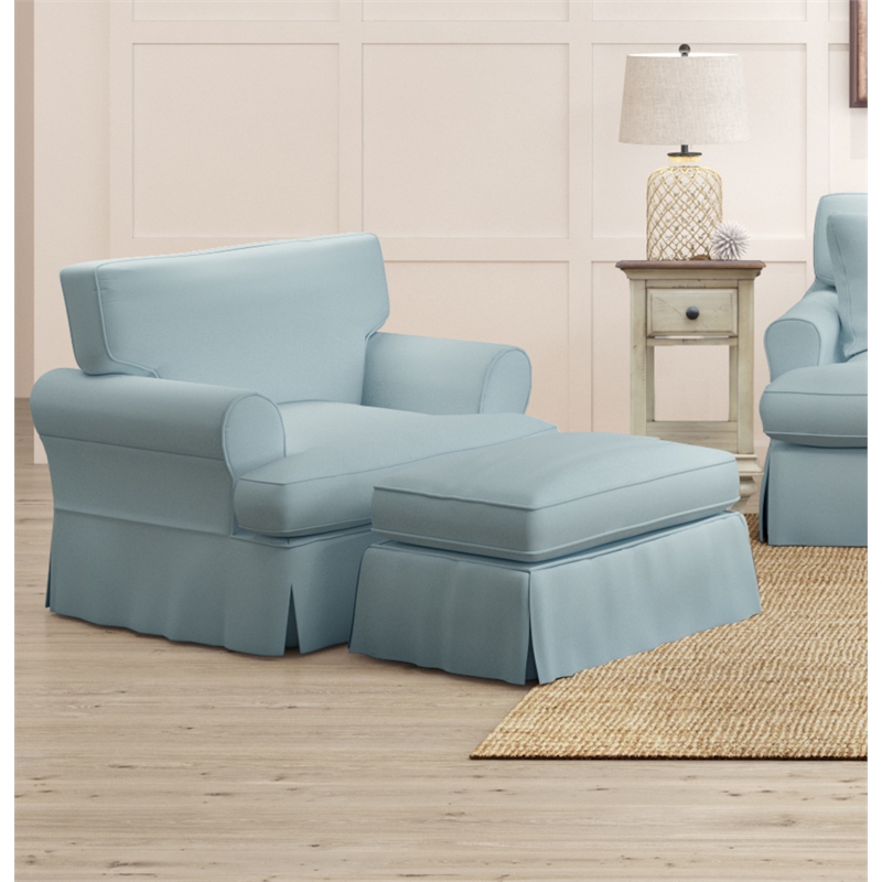 Sunset Trading Horizon T-Cushion Fabric Slipcover Chair & Ottoman in Ocean Blue