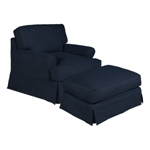 sunset trading horizon t-cushion fabric slipcover chair & ottoman in navy blue