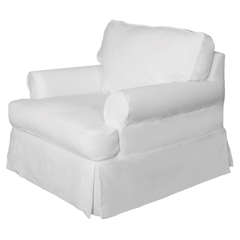 Sunset Trading Horizon T-Cushion Fabric Slipcovered Chair with Ottoman in White