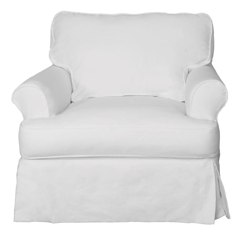 Sunset Trading Horizon T-Cushion Fabric Slipcovered Chair with Ottoman in White