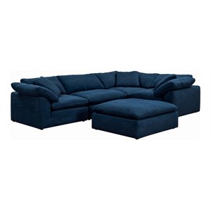 Sunset Trading Puff 5-Piece L-Shaped Fabric Slipcover Sectional in Navy