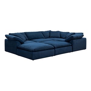 Sunset Trading Puff 6-Piece Fabric Slipcover Pit Sectional Sofa in Navy