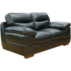Sunset Trading Jayson 73&quot Modern Top-Grain Leather Loveseat in Black