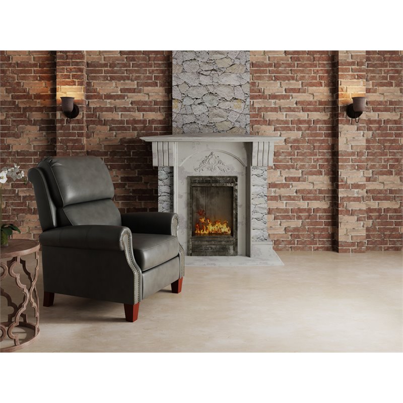 Sunset Trading Alexander Pushback Contemporary Leather Recliner in Gray
