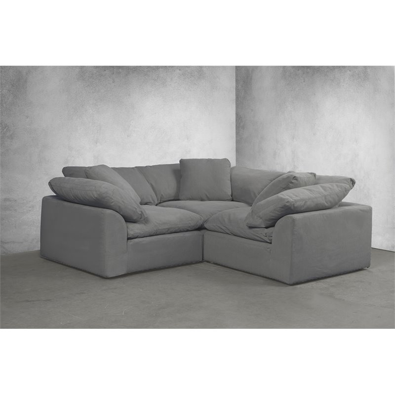 Sunset Trading Puff 3-Piece L-Shaped Fabric Slipcover Sectional in Gray