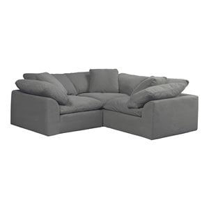 Sunset Trading Puff 3-Piece L-Shaped Fabric Slipcover Sectional in Gray