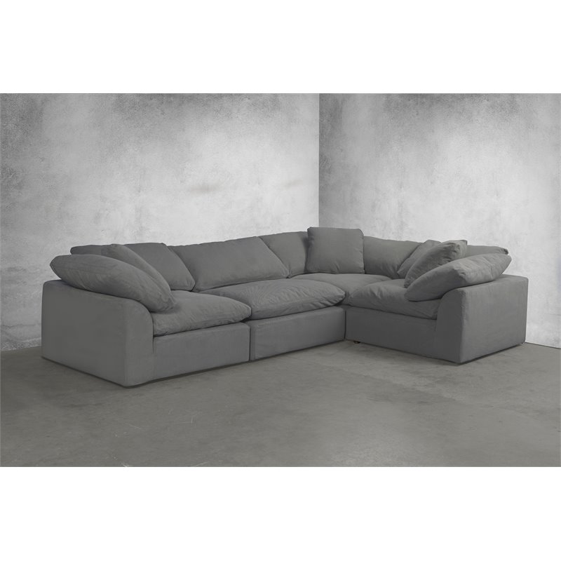 Sunset Trading Puff 4-Piece L-Shaped Fabric Slipcover Sectional in Gray