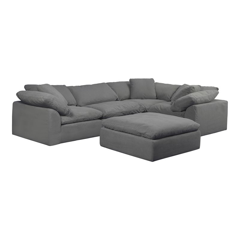 Sunset Trading Puff 5-Piece L-Shaped Fabric Slipcover Sectional in Gray