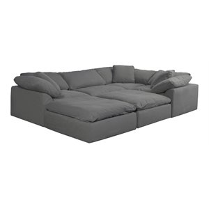 Sunset Trading Puff 6-Piece Fabric Slipcover Pitt Sectional Sofa in Gray