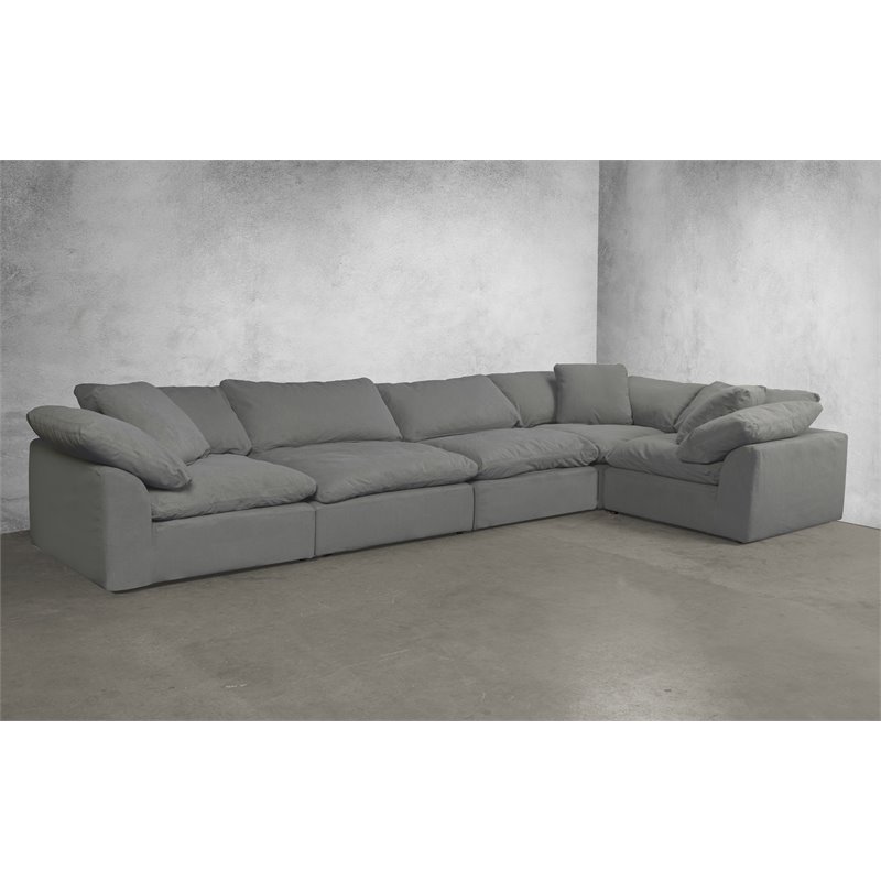 Sunset Trading Puff 5-Piece Fabric Slipcover Sectional Sofa in Gray