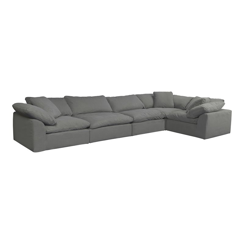 Sunset Trading Puff 5-Piece Fabric Slipcover Sectional Sofa in Gray