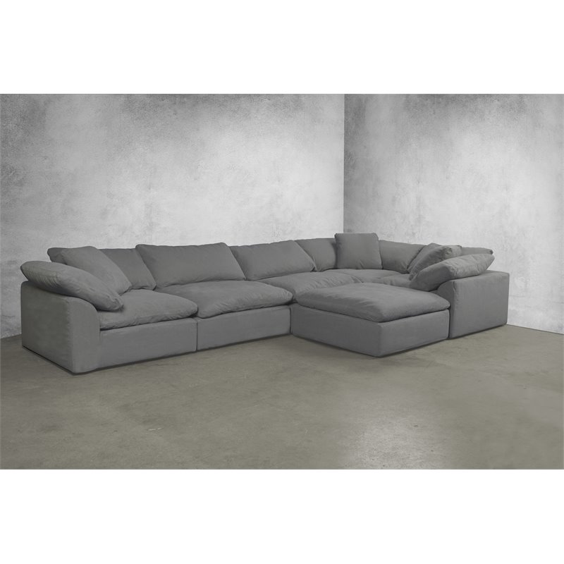 Sunset Trading Puff 6-Piece L-Shaped Fabric Slipcover Sectional in Gray