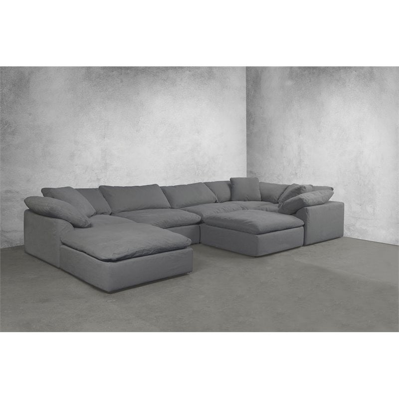 Sunset Trading Puff 7-Piece Fabric Slipcovered Modular Sectional in Gray