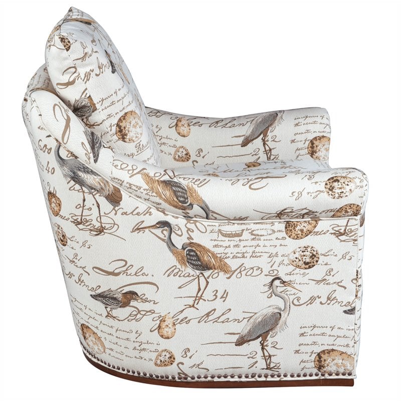 Sunset Trading Birdscript Rolled Arms/Nailhead Trim Fabric Swivel Chair in Cream