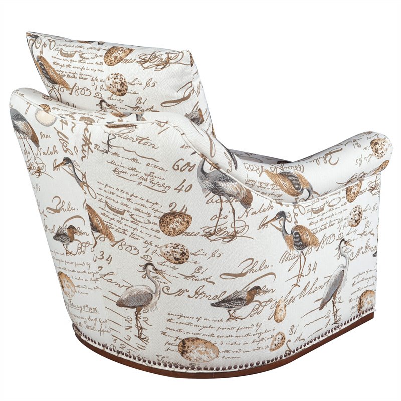 Sunset Trading Birdscript Rolled Arms/Nailhead Trim Fabric Swivel Chair in Cream