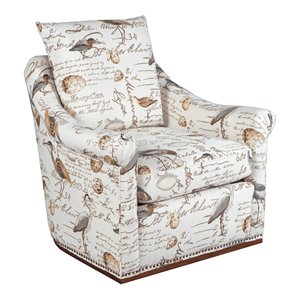 sunset trading birdscript rolled arms/nailhead trim fabric swivel chair in cream