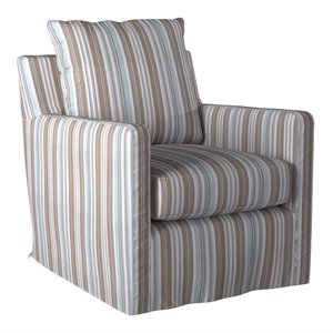 sunset trading seaside fabric slipcovered swivel chair in brown/blue striped