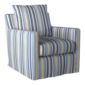 sunset trading seaside fabric slipcovered swivel chair in navy/beach striped
