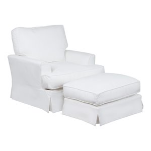 sunset trading ariana contemporary fabric slipcovered chair & ottoman in white