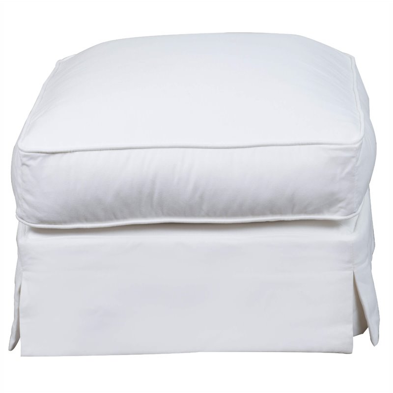 Sunset Trading Ariana Contemporary Fabric Slipcovered Ottoman in White