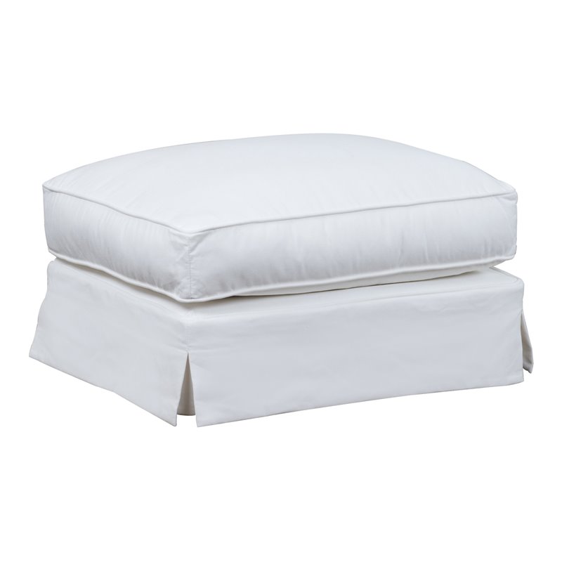 Sunset Trading Ariana Contemporary Fabric Slipcovered Ottoman in White