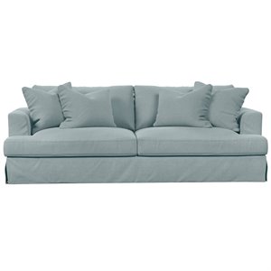 Sunset Trading Newport 94&quot Fabric Slipcovered Recessed Fin Arm Sofa in Blue