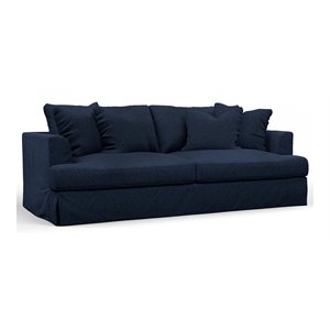 Sunset Trading Newport 94&quot Fabric Slipcovered Recessed Fin Arm Sofa in Navy