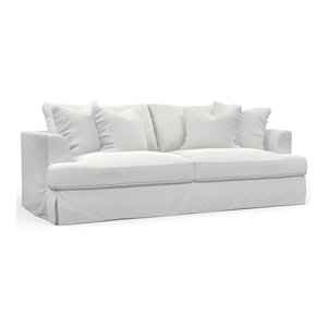 Sunset Trading Newport 94&quot Fabric Slipcovered Recessed Fin Arm Sofa in White