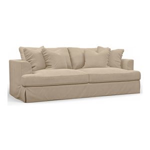 Sunset Trading Newport 94&quot Fabric Slipcovered Recessed Fin Arm Sofa in Tan