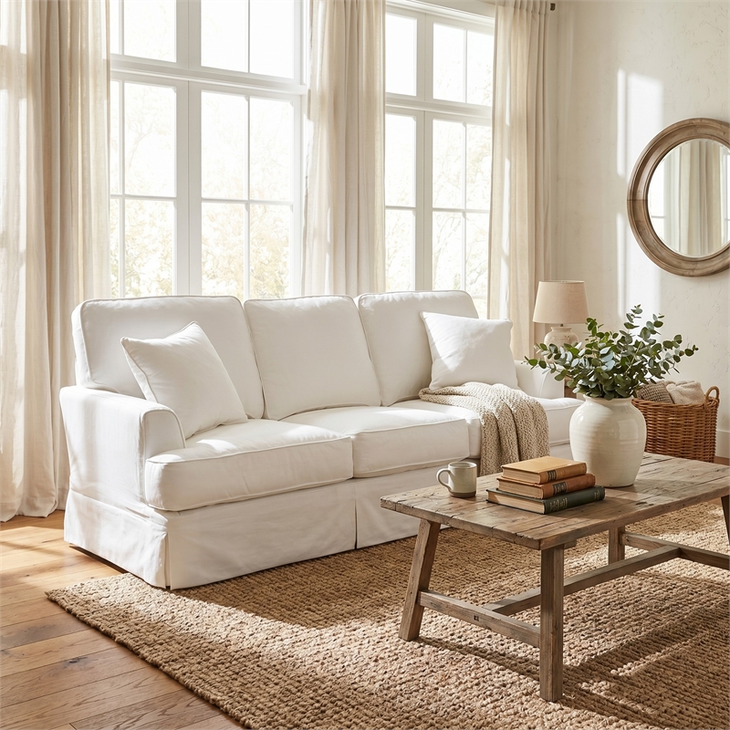 Sunset Trading Ariana Stain Resistant Fabric Slipcovered Sleeper Sofa in White