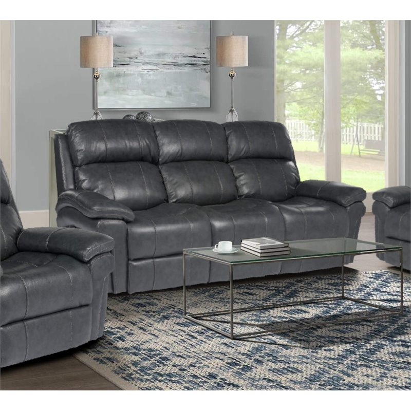 Sunset Trading Luxe Leather Reclining Sofa with Power Headrest in Gray
