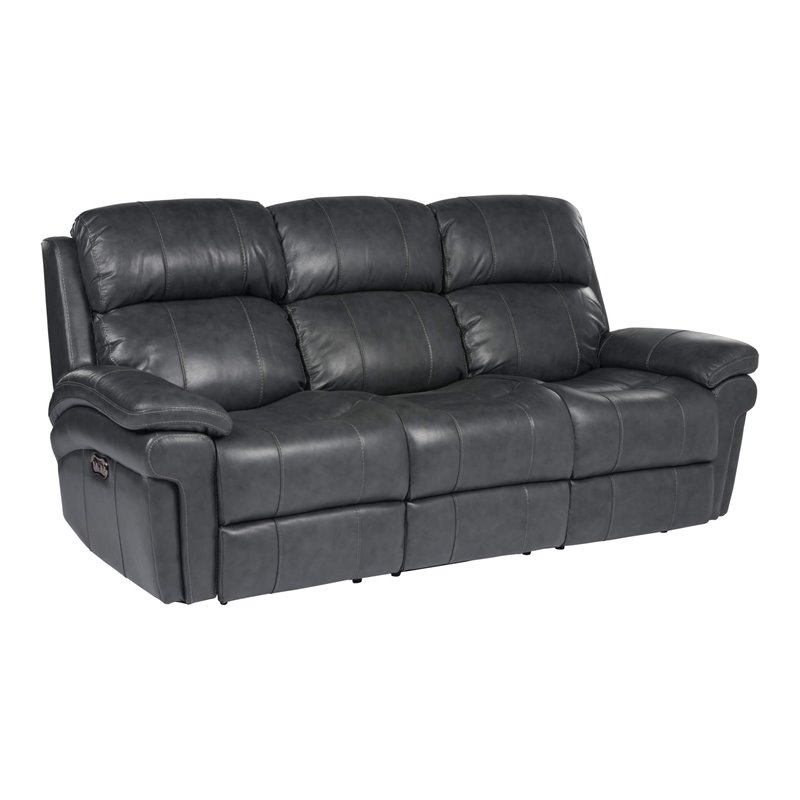 Sunset Trading Luxe Leather Reclining Sofa with Power Headrest in Gray