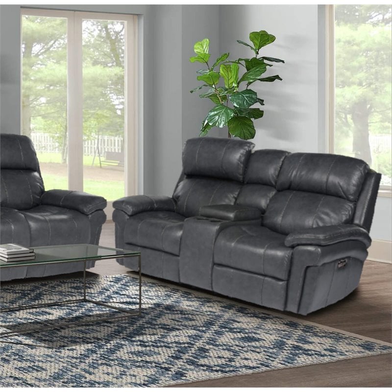Sunset Trading Luxe Leather Reclining Loveseat with Power Headrest in Gray