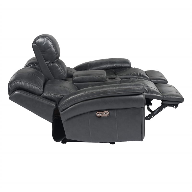 Sunset Trading Luxe Leather Reclining Loveseat with Power Headrest in Gray